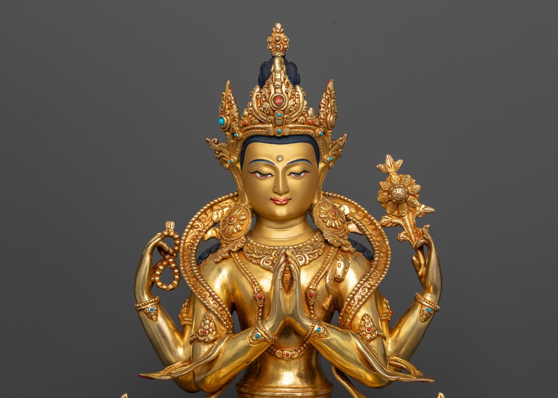 Four-Armed Chenrezig: Radiant Avalokiteshvara Bodhisattva Statue