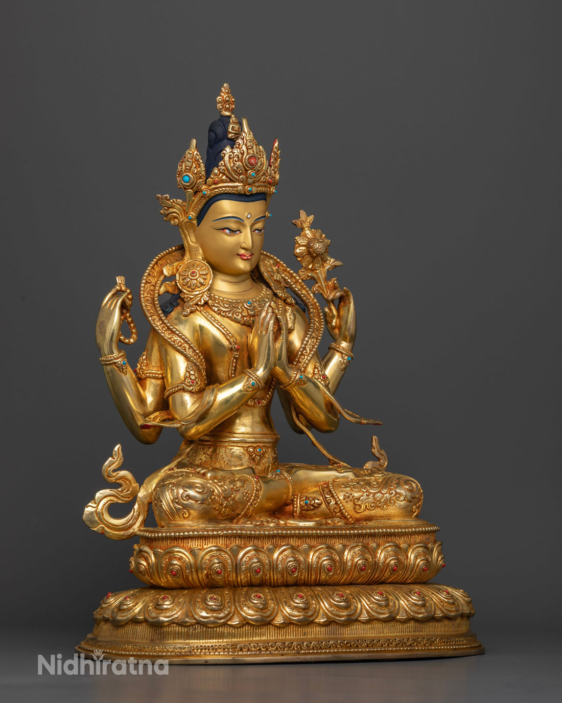 Four-Armed Chenrezig: Radiant Avalokiteshvara Bodhisattva Statue