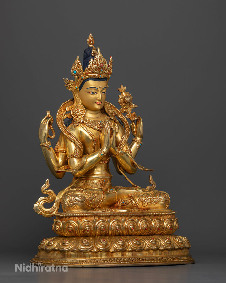 Four-Armed Chenrezig: Radiant Avalokiteshvara Bodhisattva Statue