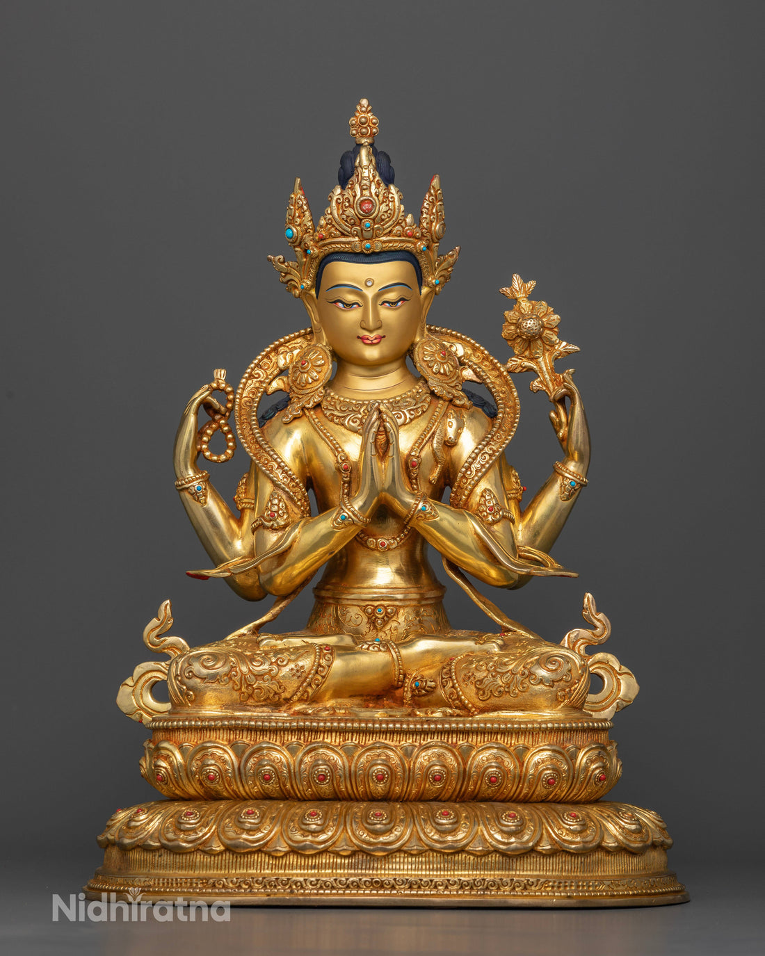 Four-Armed Chenrezig: Radiant Avalokiteshvara Bodhisattva Statue