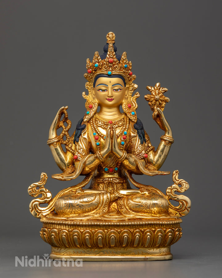 Chenrezig Statue Glided in Gold