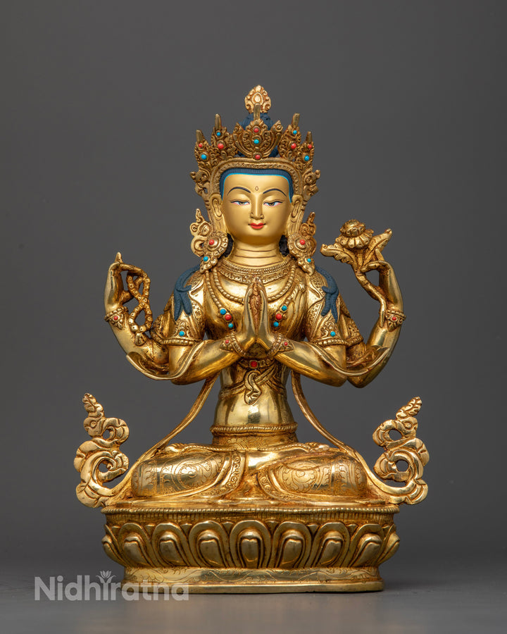 Embrace Compassionate Wisdom: Four-Armed Chenrezig Avalokiteshvara Statues for Spiritual Enlightenment