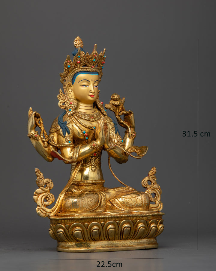 Embrace Compassionate Wisdom: Four-Armed Chenrezig Avalokiteshvara Statues for Spiritual Enlightenment