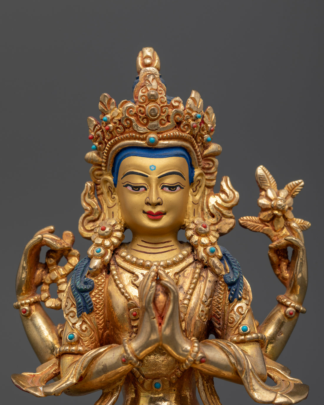 Handcrafted Four-Armed Chenrezig Statue - Symbol of Divine Mercy