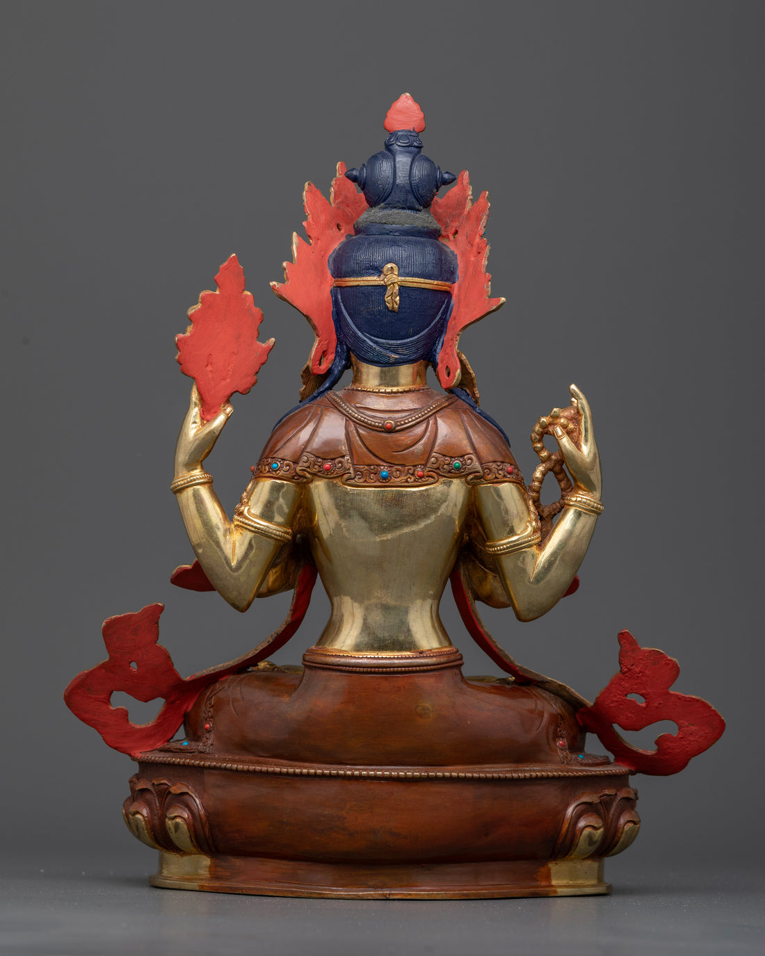 Half Gold, Half Oxidized Copper Chenrezig Statue