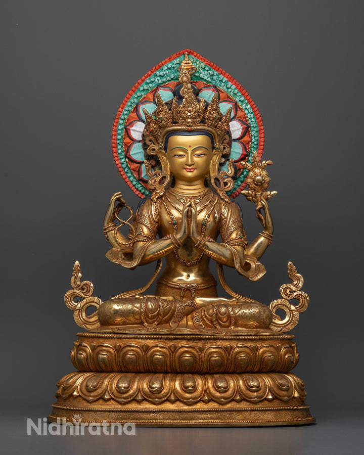 Four-Armed Chenrezig: Radiant Compassion with a Sacred Halo