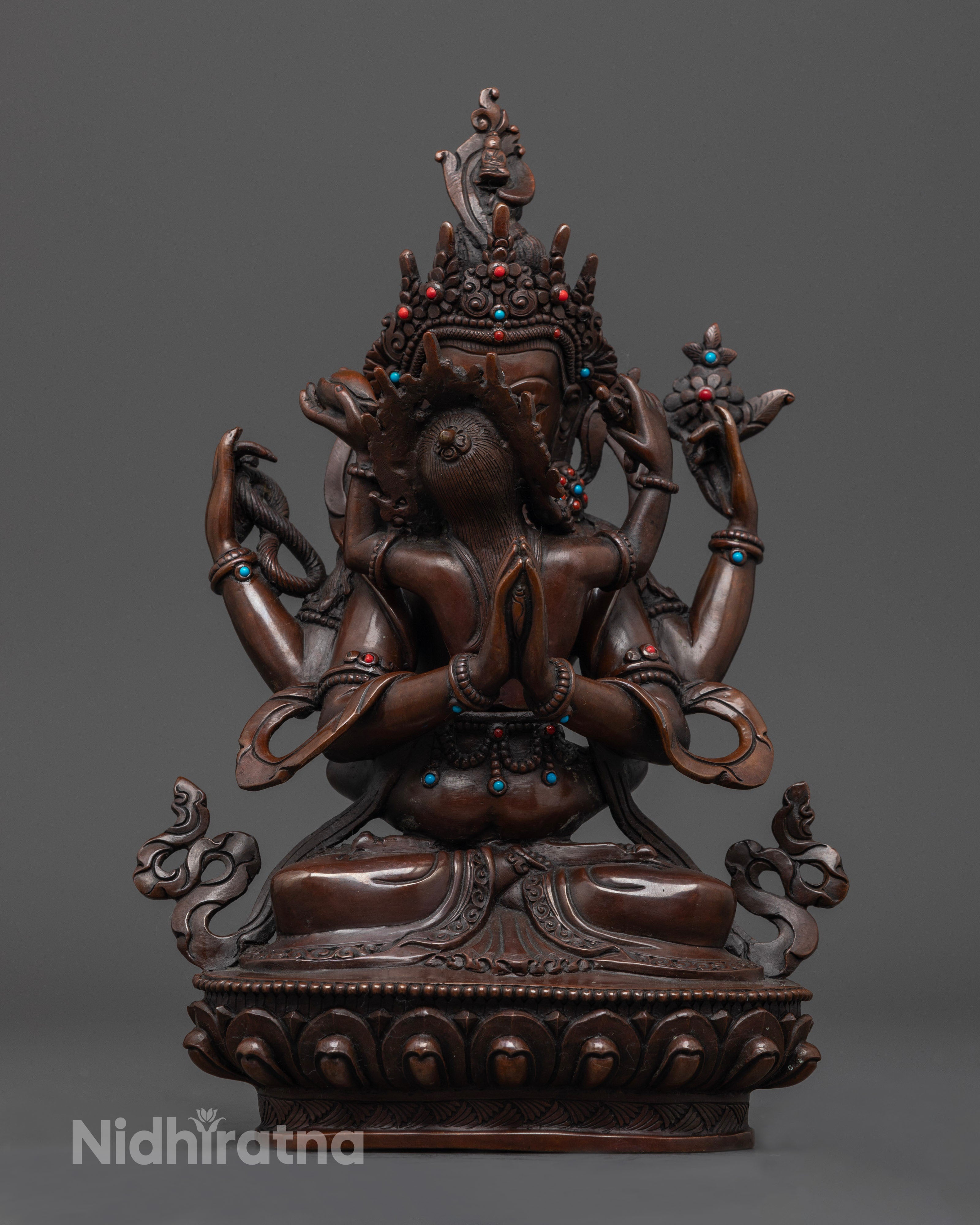 Oxidized Chenrezig Statue | Blessings of Avalokiteshvara