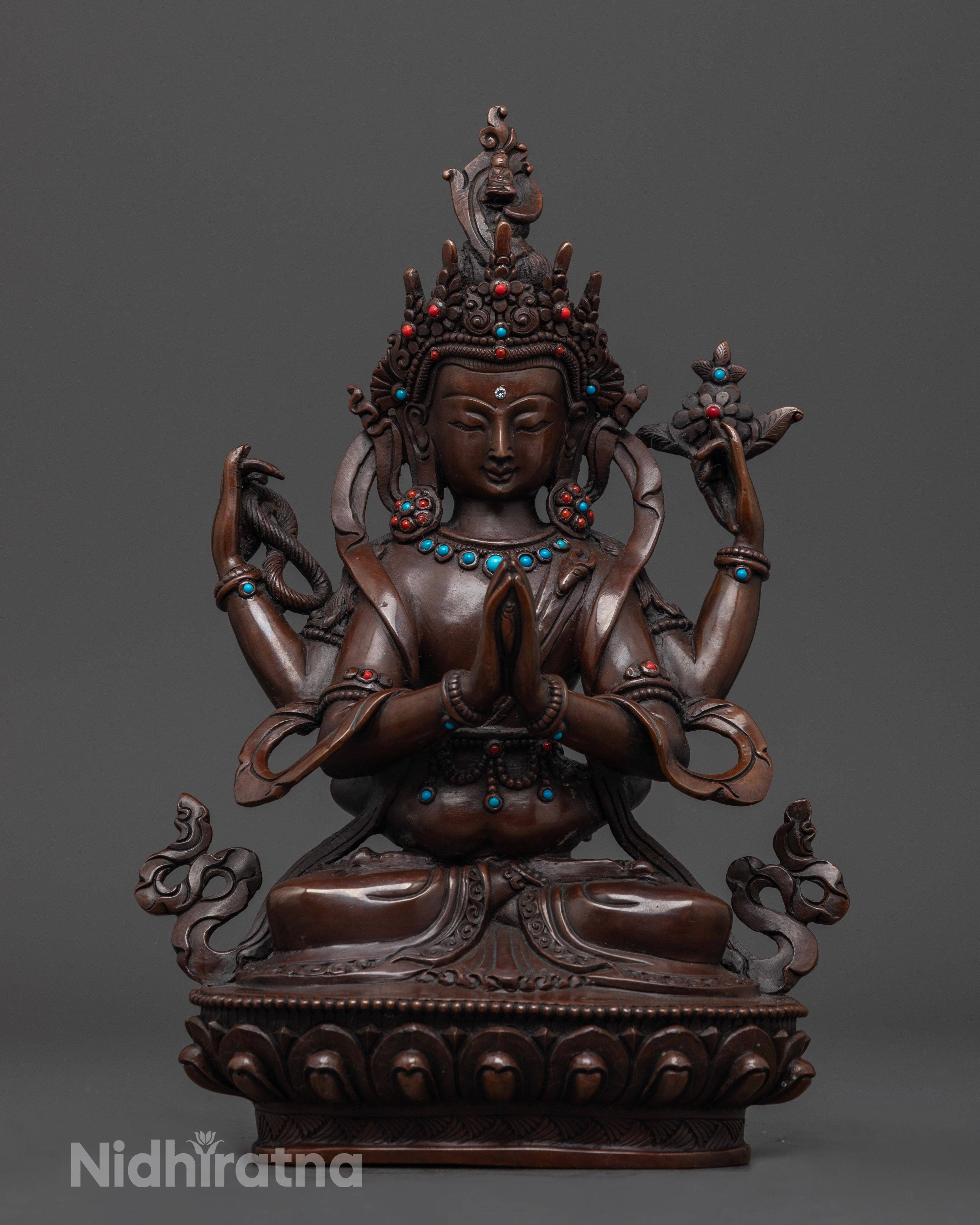 Oxidized Chenrezig Statue | Blessings of Avalokiteshvara