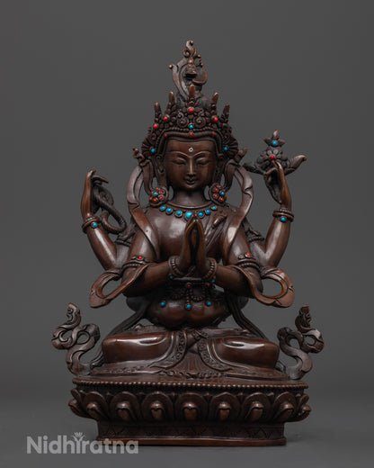 Oxidized Chenrezig Statue | Blessings of Avalokiteshvara