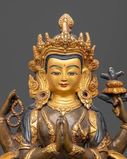 The Compassionate Presence of Chenresig in Majestic Oxidized Gold