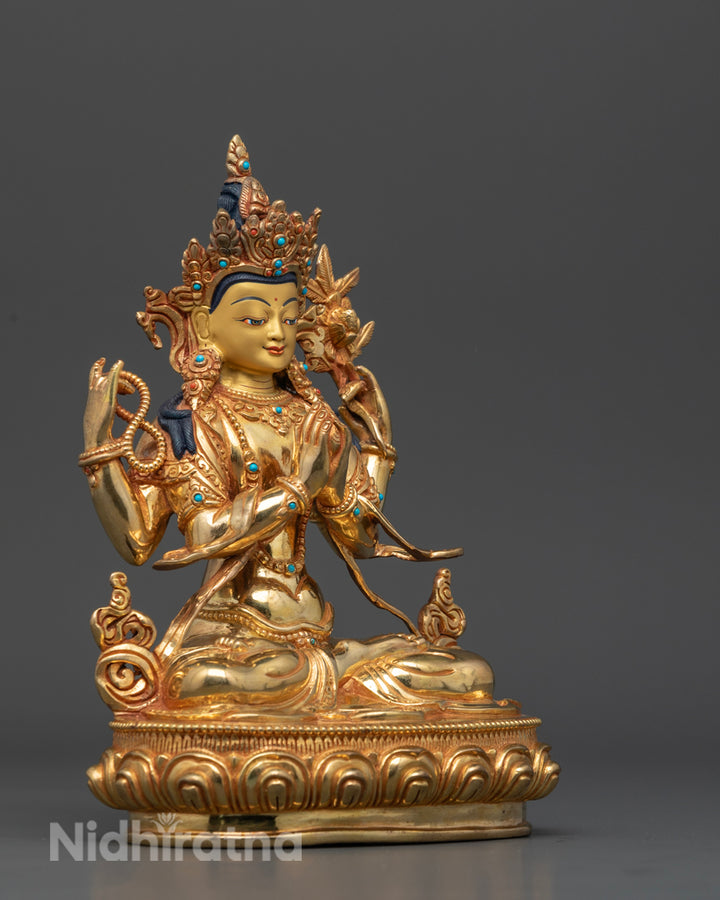 Tibetan Chenrezig Shadakshari Lokeshvara Statue 8.8"