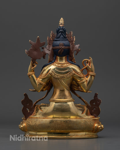 Tibetan Chenrezig Shadakshari Lokeshvara Statue 8.8"