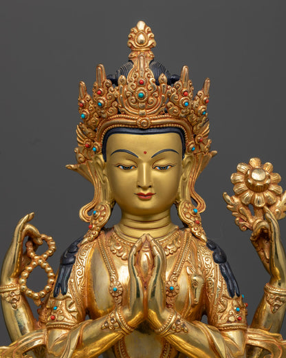 Chenrezig Statue | Tibetan Hand-Carved Statue of Avalokiteshvara
