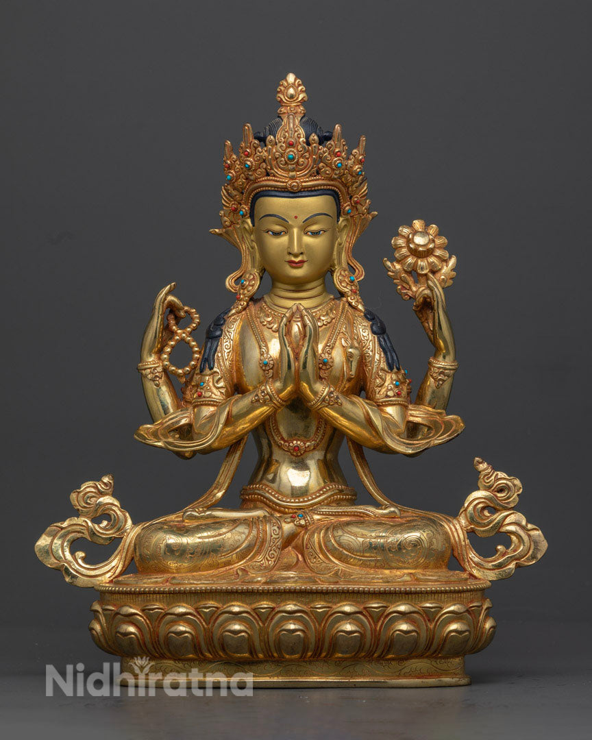 Chenrezig Statue | Tibetan Hand-Carved Statue of Avalokiteshvara