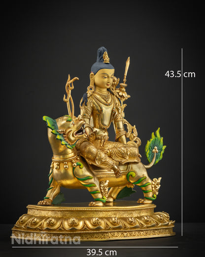 Avalokiteshvara sculpture highlighting the fine craftsmanship of the flowing robes and jewelry.