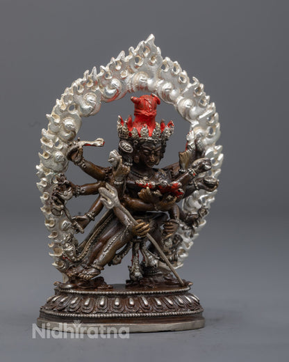 Chakrasamvara Consort Statue with sacred hollow section for mantra insertion and concentration filling seated on a silver plated lotus throne