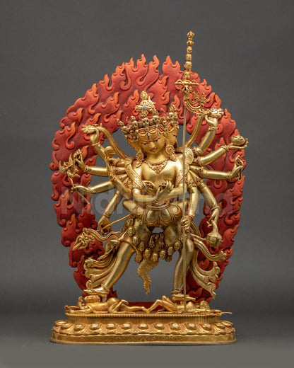 Chakrasamvara statue detailed side close up showing twelve arms