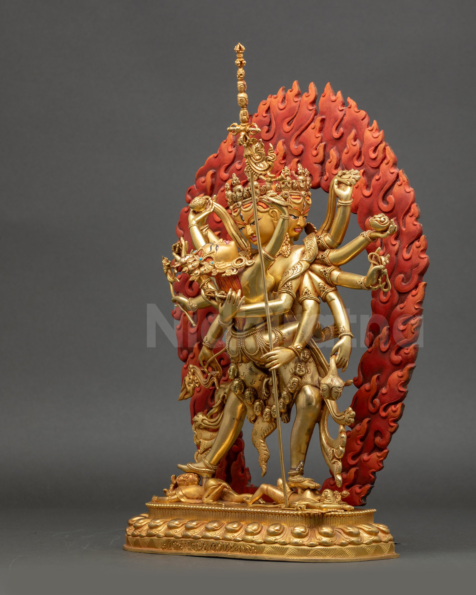 Chakrasamvara statue left side view holding kapala and khatvanga