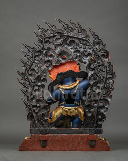 Chana Dorje Statue back view detailed gold-gilded copper swirling robe and halo