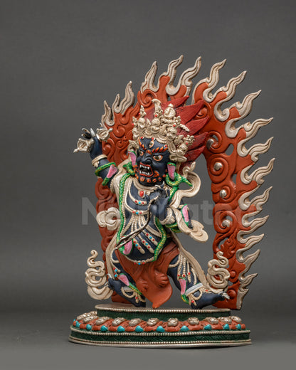 Chana Dorje Statue left side view dancing posture with silver-plated robe details