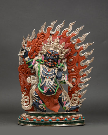 Chana Dorje Vajrapani Statue front view hand-painted Nepalese protector deity