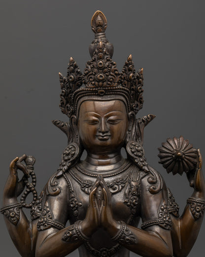 Tibetan Chenrezig Statue | Four-Armed Avalokiteshvara