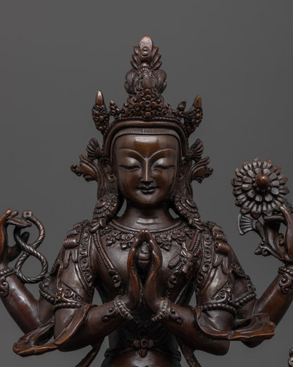 Chenrezig Statue | Oxidized Copper Avalokiteshvara
