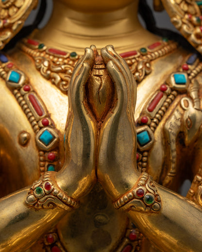 Handcrafted Chenrezig Statue | 24K Gold-Copper