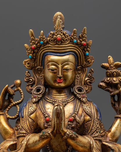 Tibetan Chenrezig Statue | Four-Armed Diety