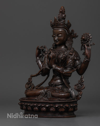 Chenrezig Statue | Oxidized Copper Avalokiteshvara