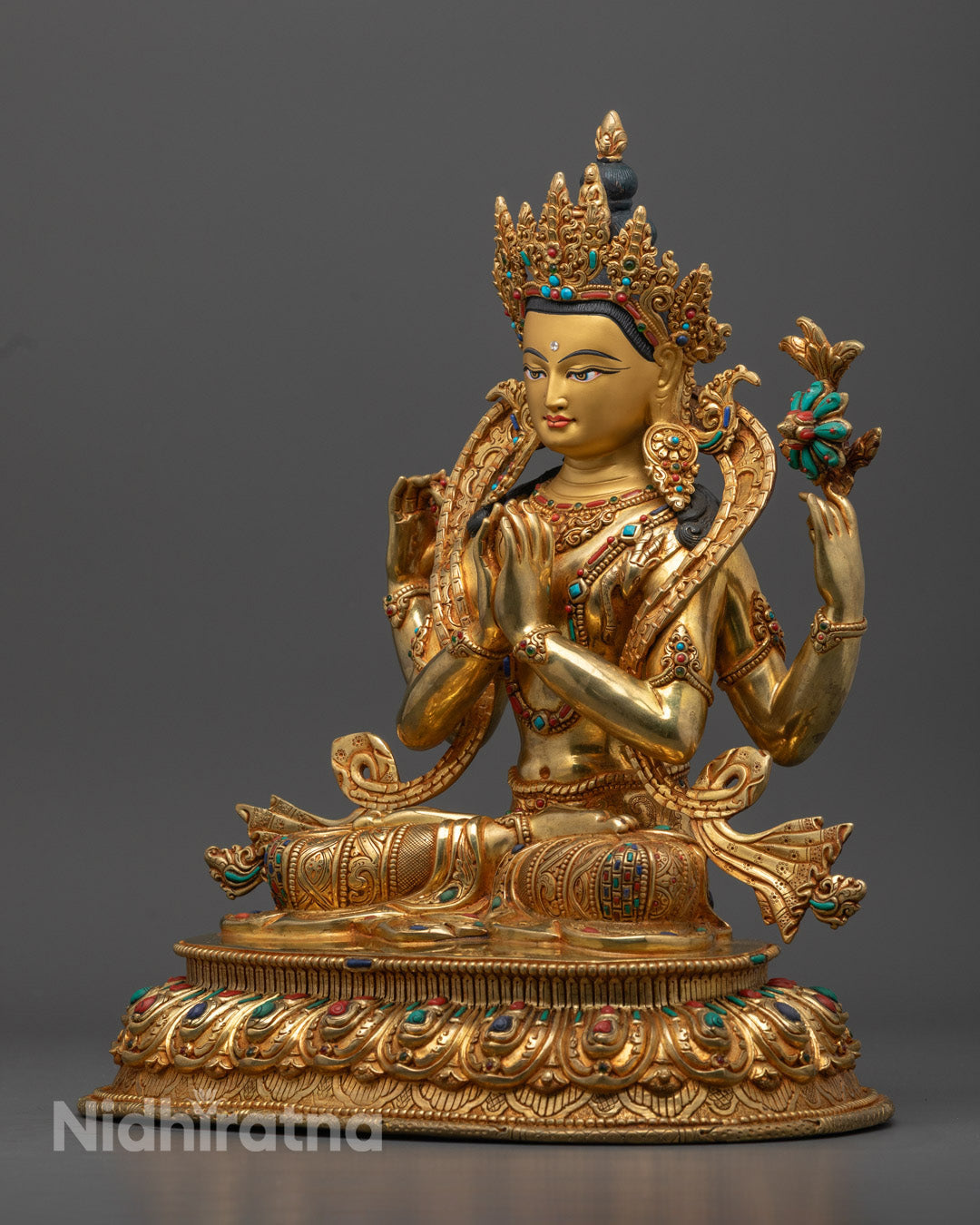 Handcrafted Chenrezig Statue | 24K Gold-Copper