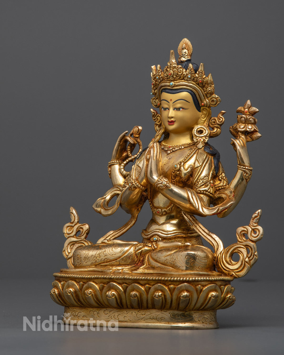 Handmade Chenrezig Statue | Traditional Nepalese Copper