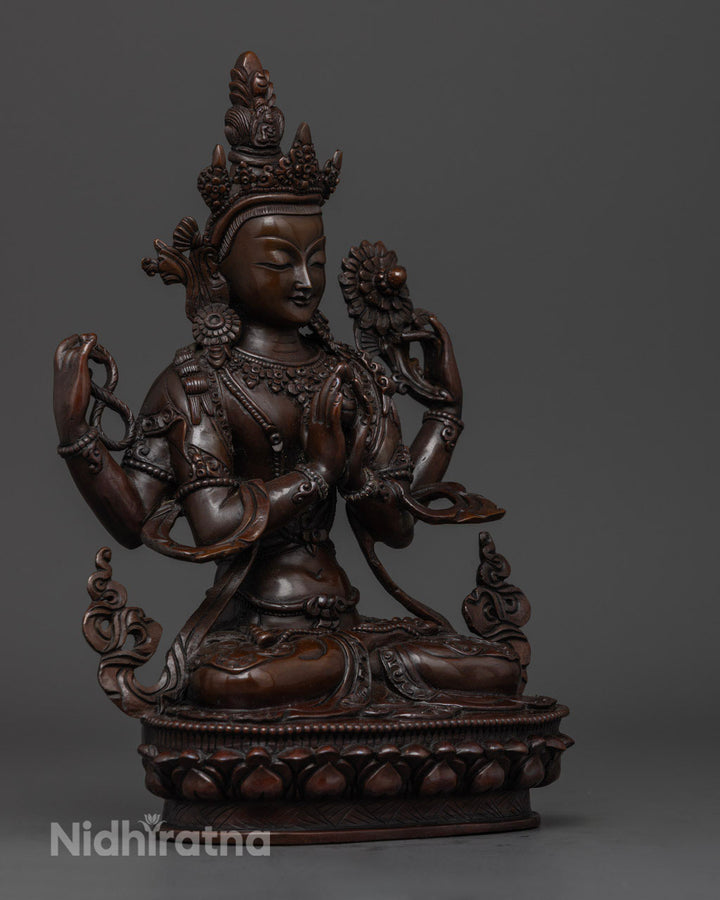 Chenrezig Statue | Oxidized Copper Avalokiteshvara