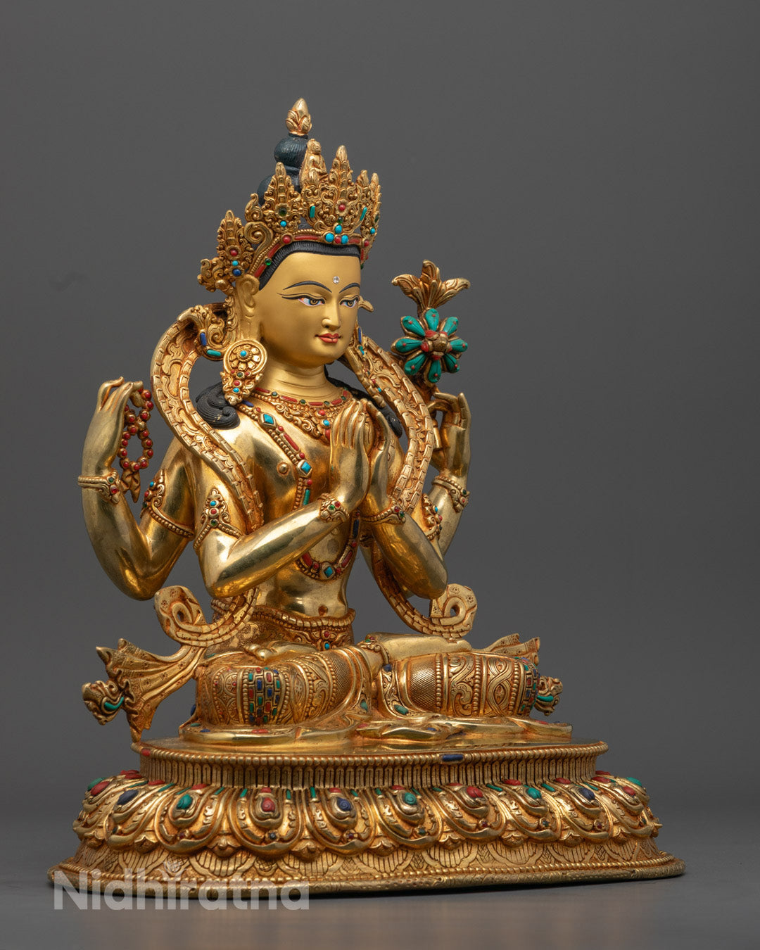 Handcrafted Chenrezig Statue | 24K Gold-Copper