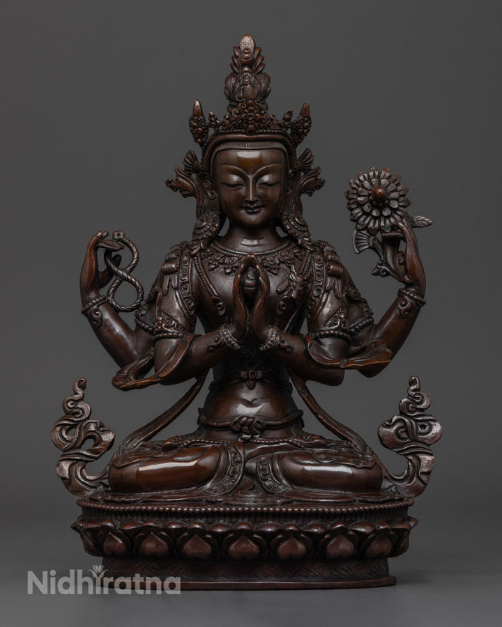 Chenrezig Statue | Oxidized Copper Avalokiteshvara