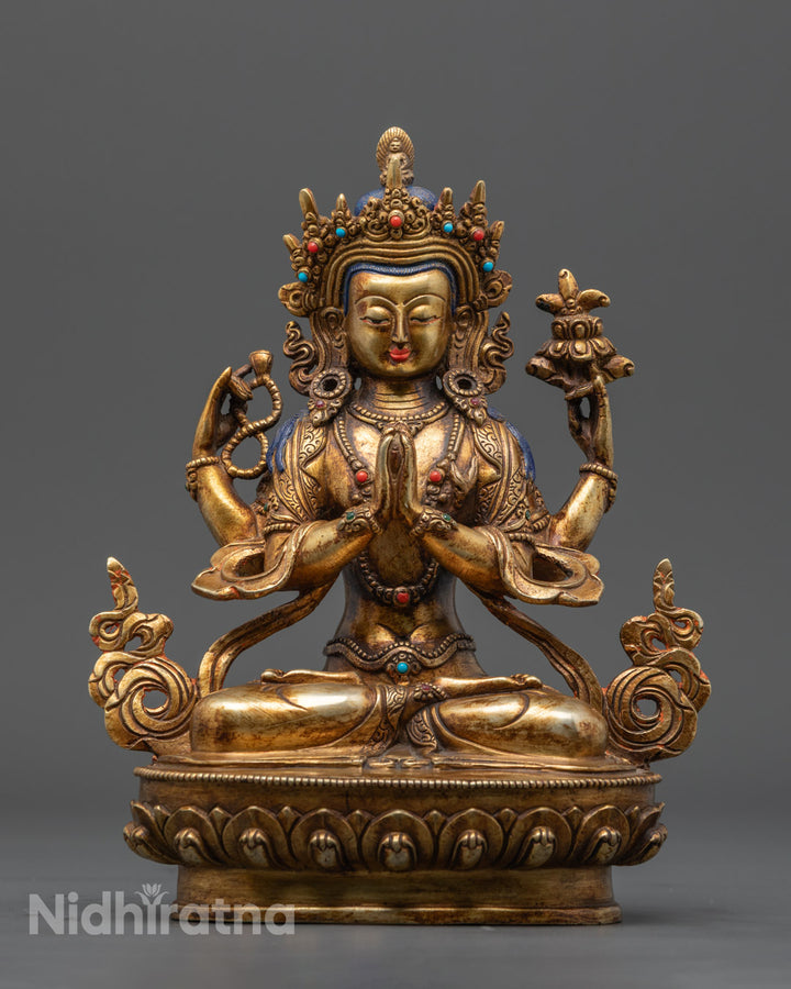 Tibetan Chenrezig Statue | Four-Armed Diety