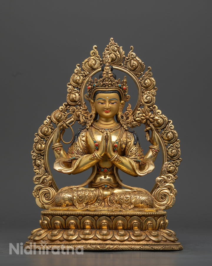 Handmade Chenrezig Statue | Gold-Gilded Avalokiteshvara for Love