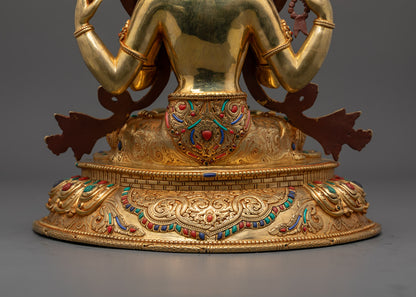 Handcrafted Chenrezig Statue | 24K Gold-Copper
