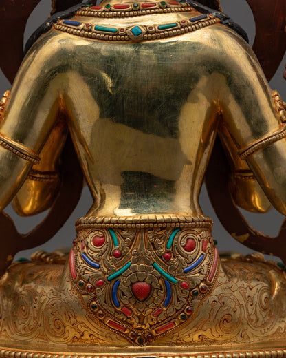Handcrafted Chenrezig Statue | 24K Gold-Copper
