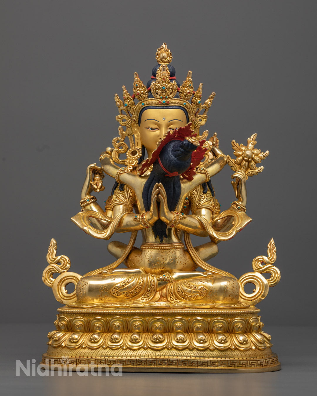 Traditionally Hand-Carved Nepalese Chenrezig Statue with Consort