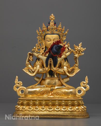 Traditionally Hand-Carved Nepalese Chenrezig Statue with Consort