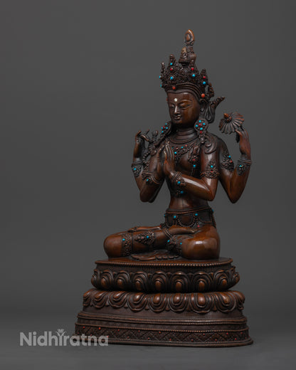 Oxidized Chenrezig Statue: Sacred Art for Peace