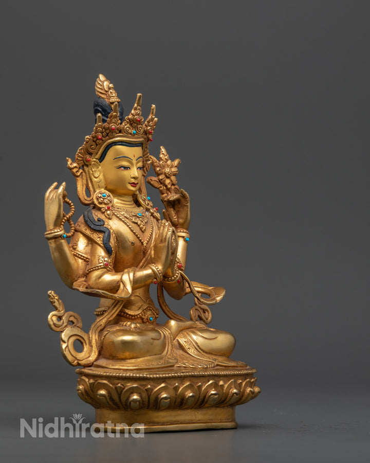 Chenrezig Statue | Tibetan Hand-Carved Sculpture of Avalokiteshvara