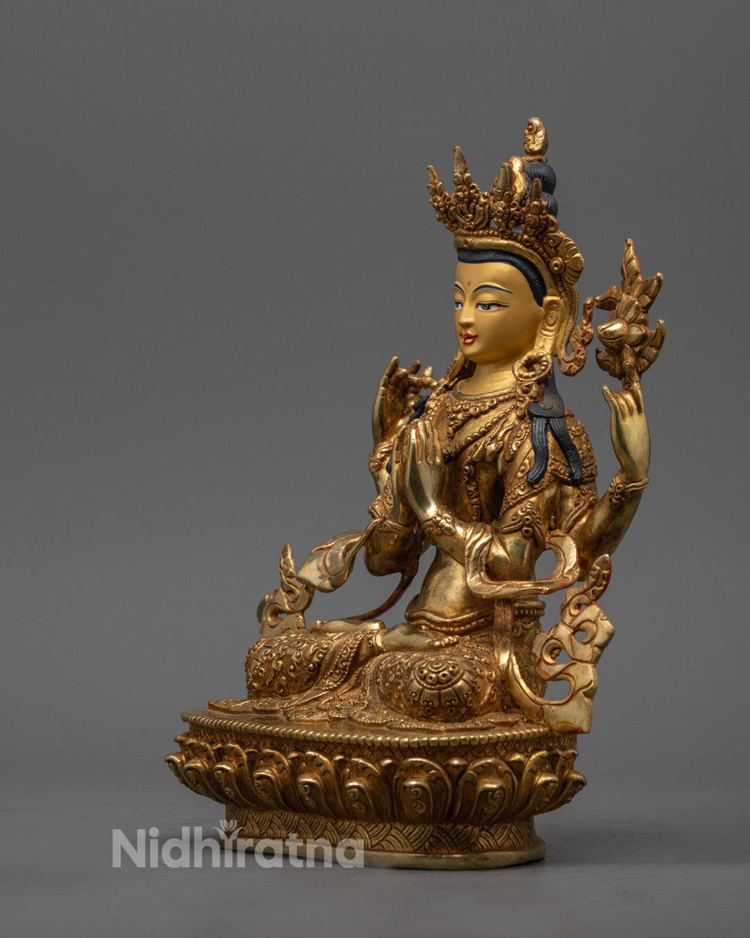 Avalokiteshvara (Chenrezig) Statue | Traditional 24k Gold Fire-Gilded
