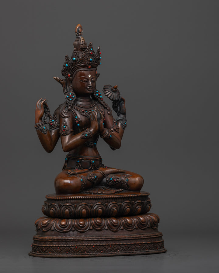 Oxidized Chenrezig Statue: Sacred Art for Peace