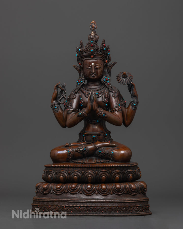 Oxidized Chenrezig Statue: Sacred Art for Peace