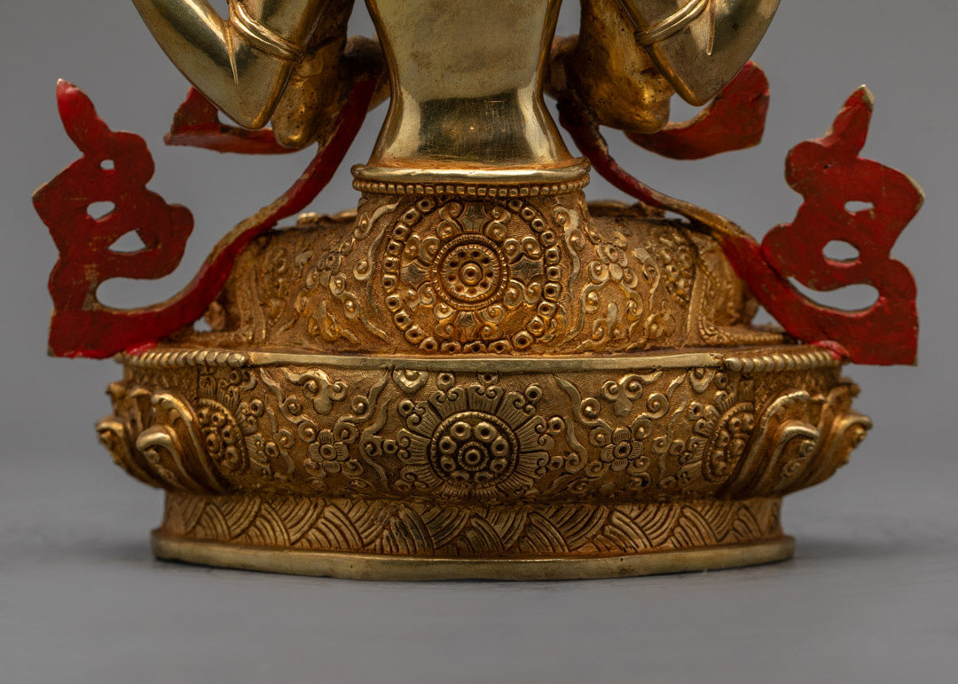 Avalokiteshvara (Chenrezig) Statue | Traditional 24k Gold Fire-Gilded