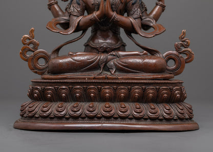 Beautiful Chenrezig Bodhisattva Statue | Oxidized Copper Finish
