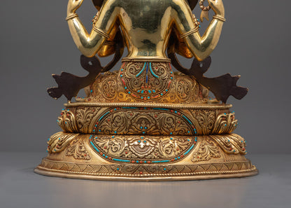Hand-Craved Sacred Chenrezig Statue | Traditional Tibetan Art