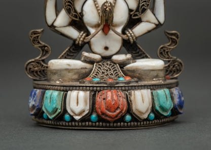 Genuine White Stone Chenrezig Statue | 4-Arm Avalokiteshvara Figurine